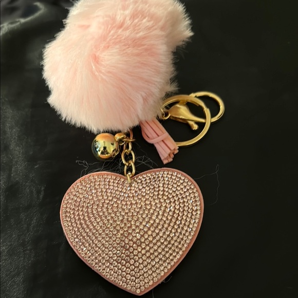 Gold and Pink Heart Key Holder with Pom Pom - Picture 1 of 1